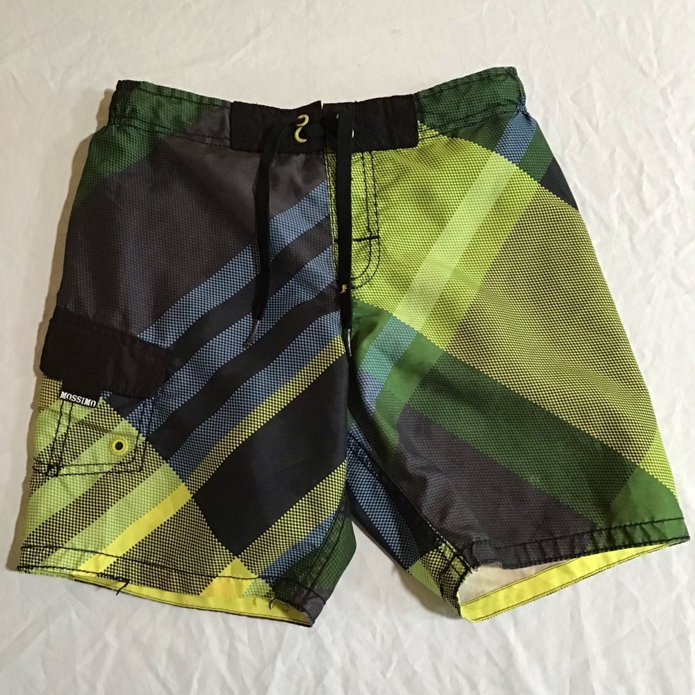 Mossimo Supply Co Swim Trunks Boy's XS (4/5) Green Yellow Plaid Check Swimsuit